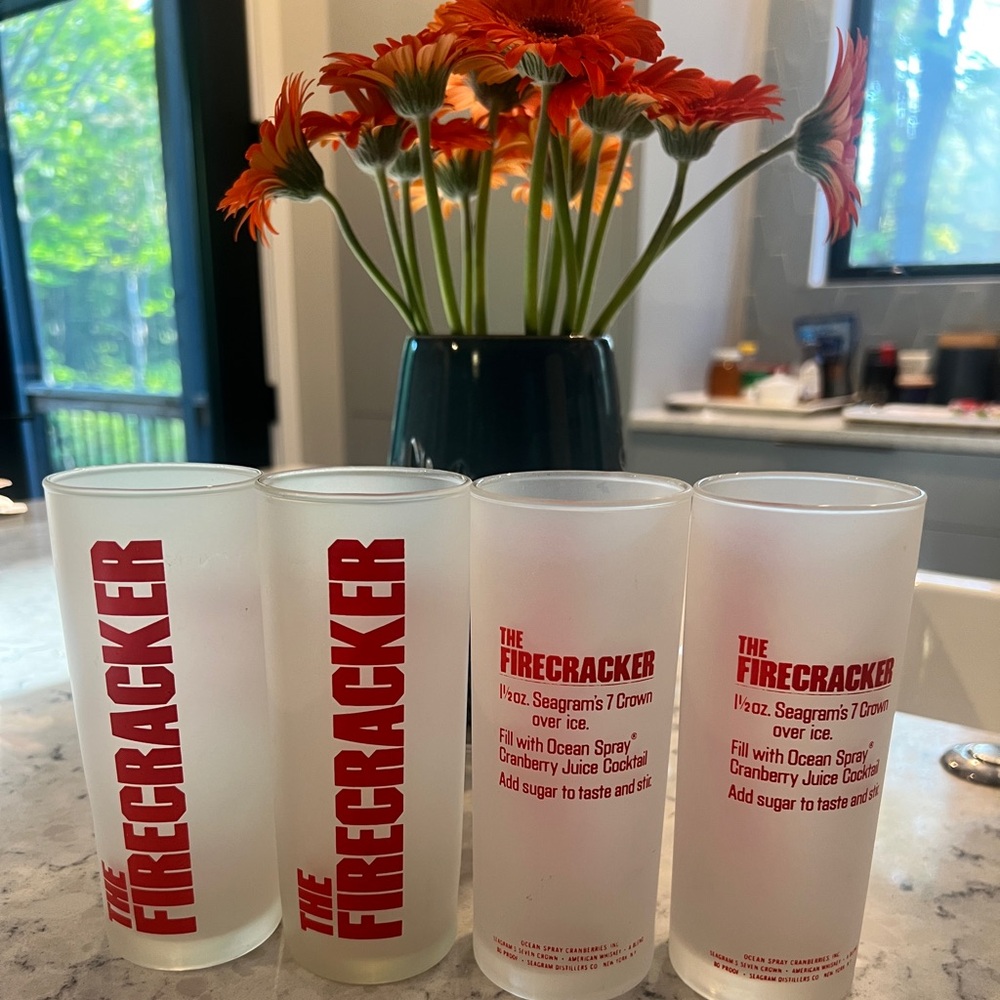 Frosted Highball Glasses with Red 'The Firecracker' Print (Set of 4)